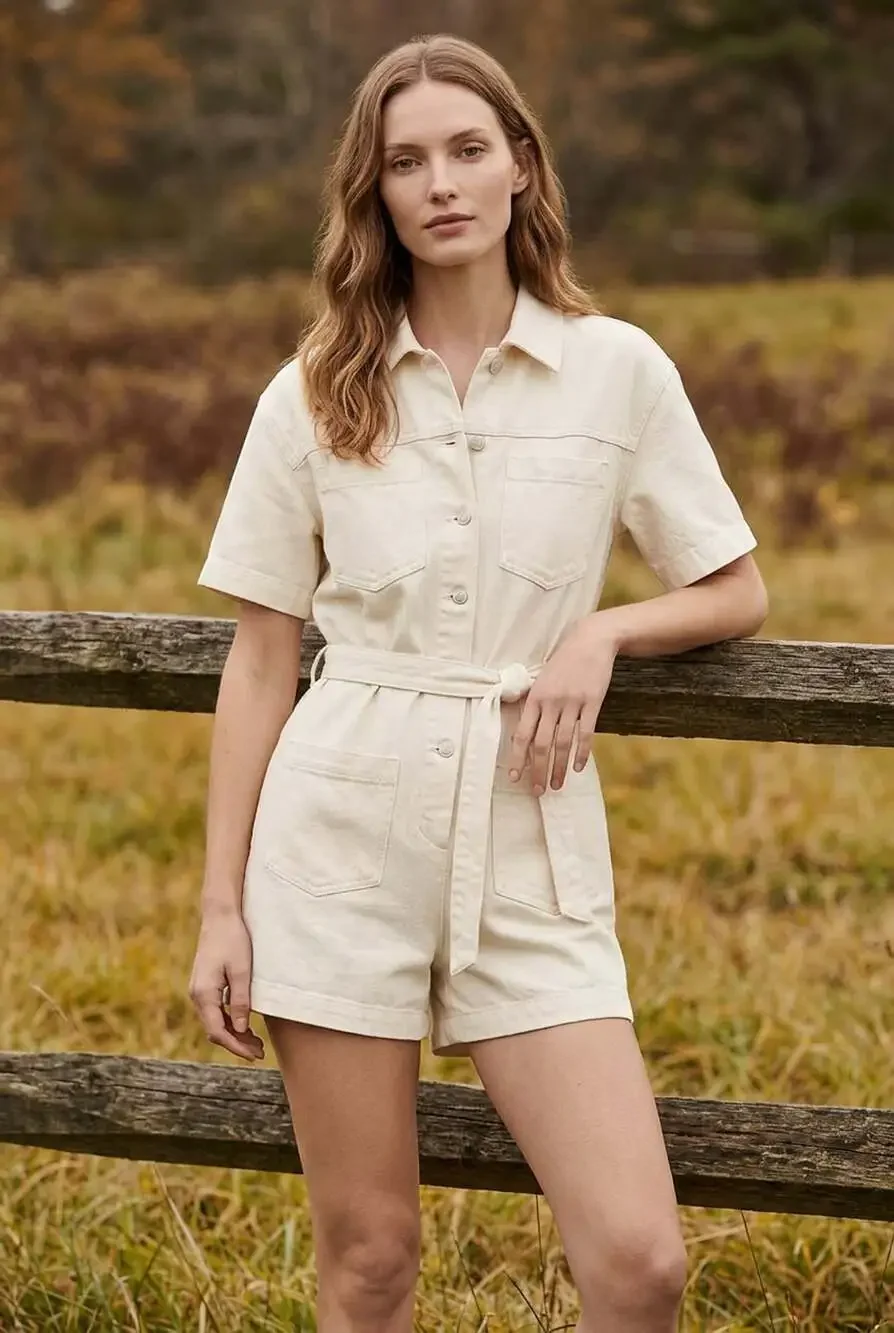 Banana Republic Linen Blend Short Sleeve Belted Utility Romper